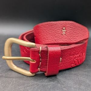 Henry Beguelin Red Margaret Bufalo Leather Belt Floral & Studs Size 90 33-37 In